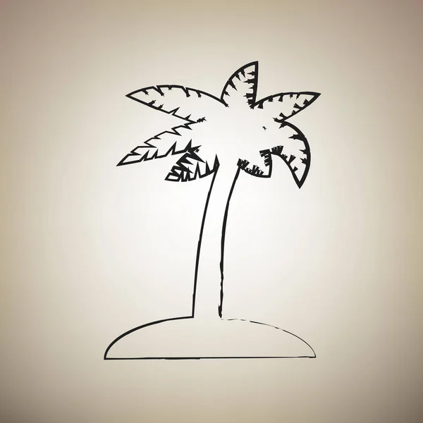 Coconut palm tree σημάδι. Διάνυσμα. Συρόμενα μαύρο εικονίδιο πινέλου στο φως — Διανυσματικό Αρχείο