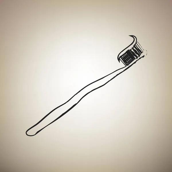 Escova de dentes com porção de pasta de dentes aplicada. Vector. Escova desenhada — Vetor de Stock