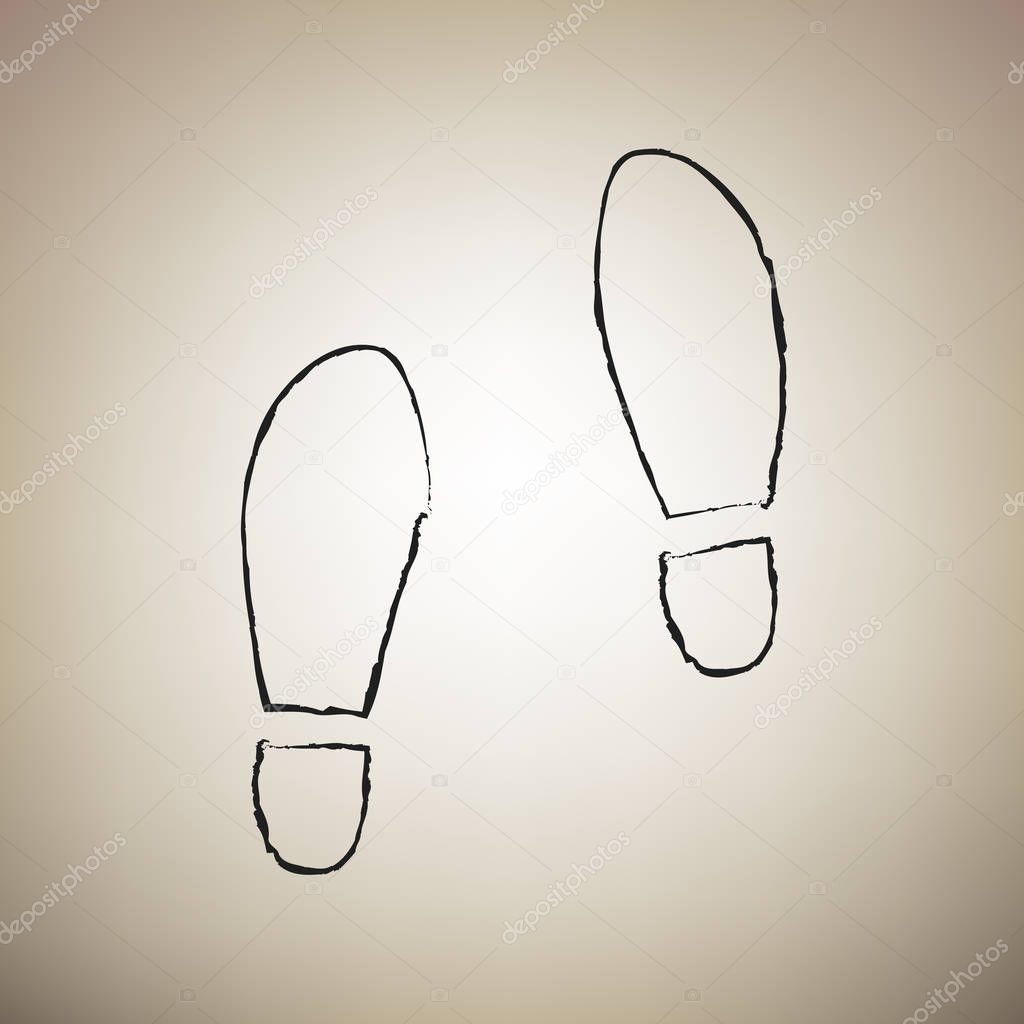 Imprint soles shoes sign. Vector. Brush drawed black icon at lig