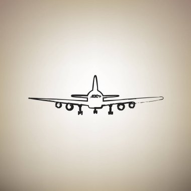 Uçan uçak işareti. Önden görünüm. Vektör. Fırça defterlerimiz siyah simgesi bir