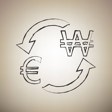 Döviz Alım Satım işareti. Avrupa ve Güney Kore Wonu. Vektör. Fırça 