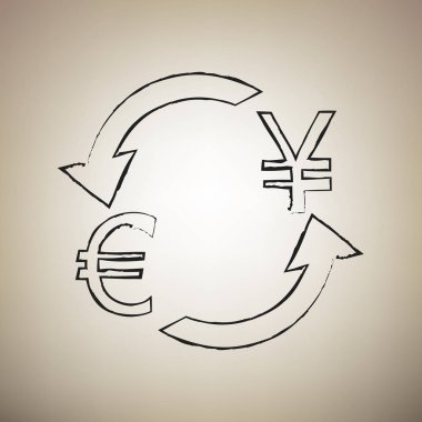 Döviz Alım Satım işareti. Avrupa ve Japonya Yen. Vektör. Fırça defterlerimiz