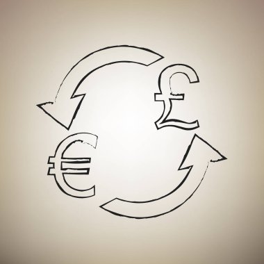 Döviz Alım Satım işareti. Euro ve İngiltere'de sterlin. Vektör. Fırça defterlerimiz 
