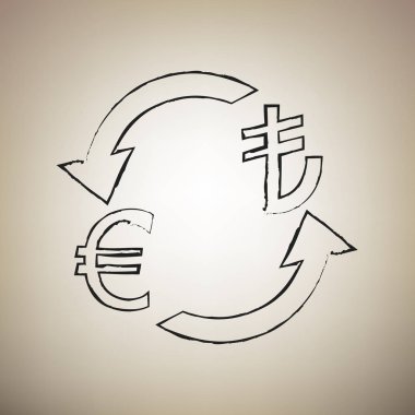 Döviz Alım Satım işareti. Euro ve Türkiye Lirası. Vektör. Fırça çizmek