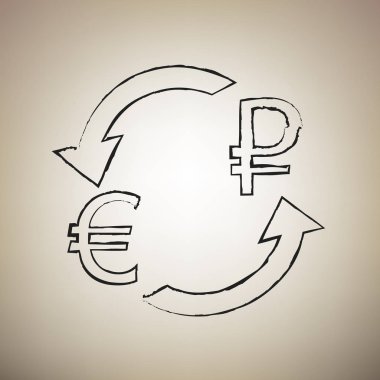 Döviz Alım Satım işareti. Euro ve Rusya Rublesi. Vektör. Fırça dra
