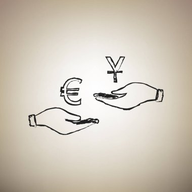 El el üzerinden Döviz Alım Satım. Euro ve Yuan. Vektör. BOD