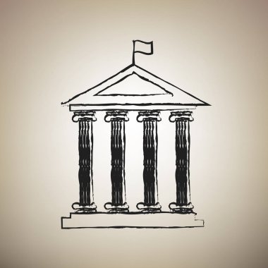 Tarihsel bayrağı ile bina. Vektör. Fırça defterlerimiz siyah simgesi bir