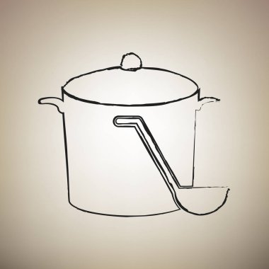 Buhar işareti ile pan. Vektör. Fırça defterlerimiz siyah kutsal kişilerin resmi vasıl ışık br