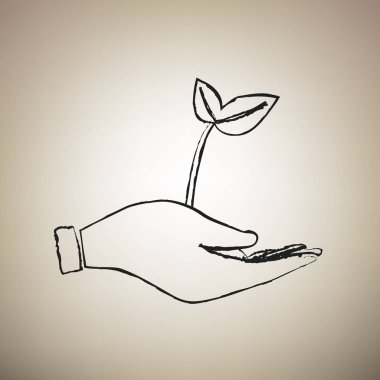 Çevre koruma bir el işareti filiz. Vektör. Fırça