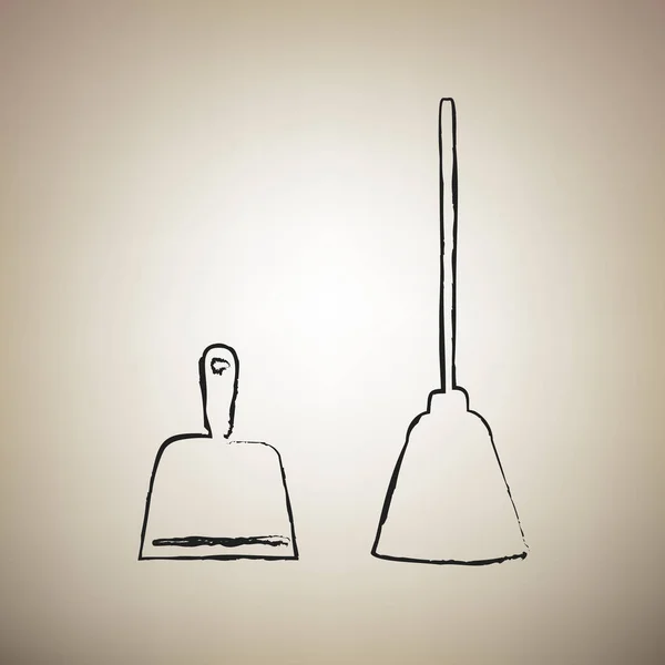 Señal de Dustpan. cucharada para la limpieza de basura tareas domésticas cubo de basura equipar — Vector de stock