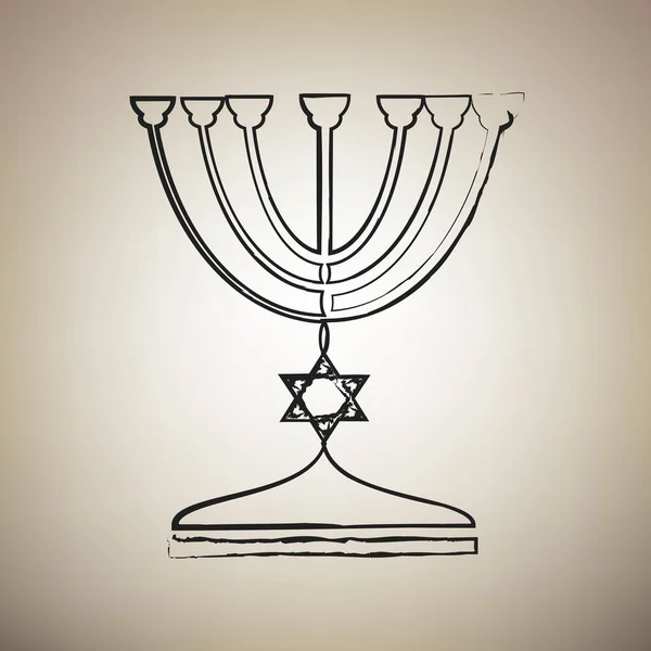 Castiçal Menorah judeu em silhueta preta. Vector. Escova dr —  Vetores de Stock
