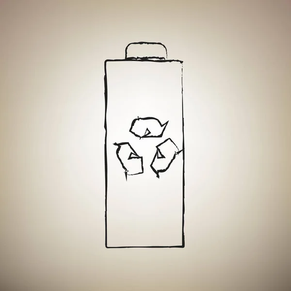 Ilustración de signo de reciclaje de batería. Vector. Cepillo dibujado negro ic — Archivo Imágenes Vectoriales