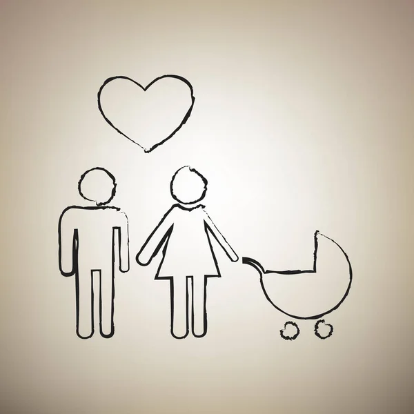 Familjen symbol med barnvagn och hjärta. Man och hustru hålls eac — Stock vektor