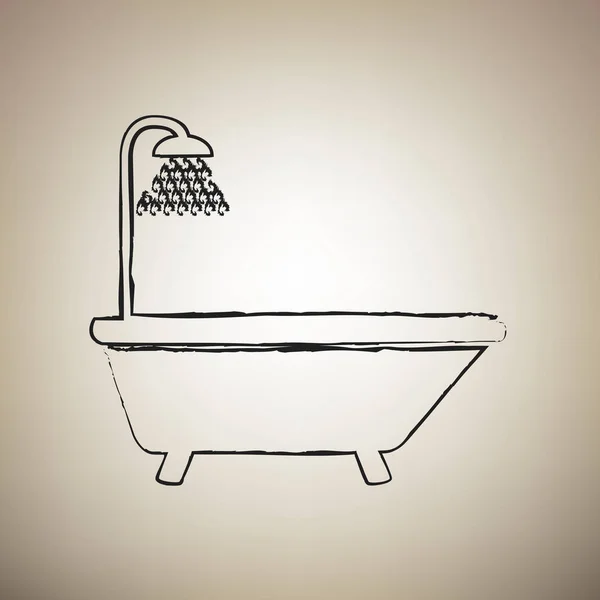 Panneau baignoire. Vecteur. Brosse dessinée icône noire au bac brun clair — Image vectorielle