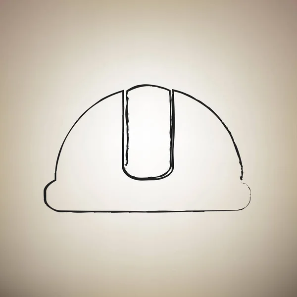 Sinal de Hardhat. Vector. Escova desenhado ícone preto no bac marrom claro — Vetor de Stock