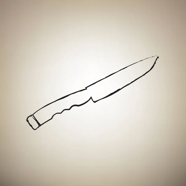 Señal de cuchillo. Vector. Cepillo dibujado icono negro en la espalda marrón claro — Vector de stock