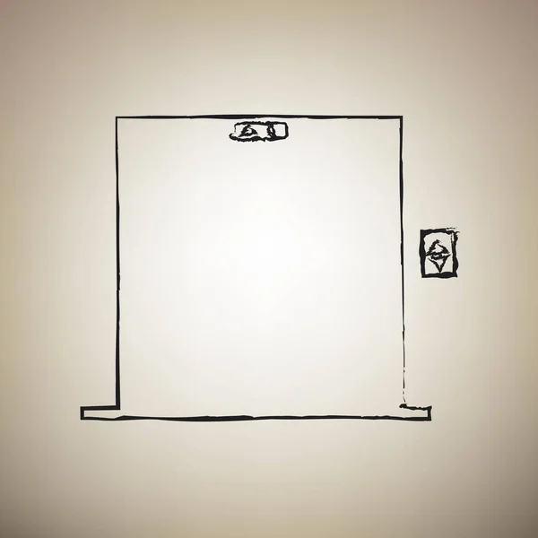 Panneau de porte d'ascenseur. Vecteur. Brosse dessinée icône noire à la lumière br — Image vectorielle