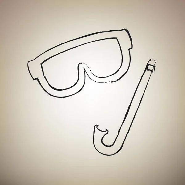 Tauchermaske. Vektor. Pinsel gezeichnet schwarzes Symbol bei hellbraun — Stockvektor