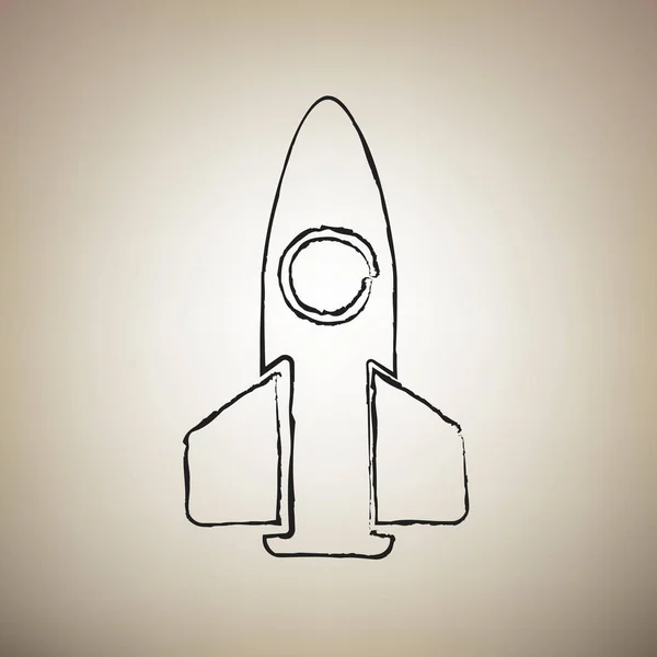 Retro Rocket znak ilustracja. Wektor. Pędzla drawed czarna ikona — Wektor stockowy