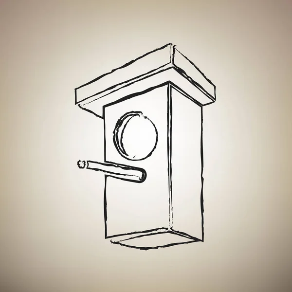 Signo de Birdhouse ilustración. Vector. Cepillo dibujado icono negro en — Archivo Imágenes Vectoriales