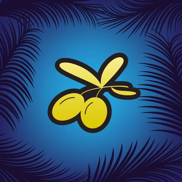 Olive segno illustrazione. Vettore. Icona dorata con contorno nero — Vettoriale Stock