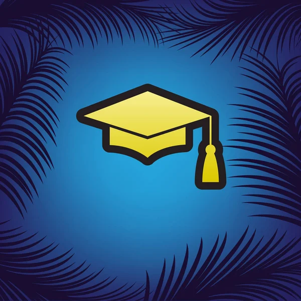 Mortar Board or Graduation Cap, Education symbol. Vector. Golden — Stock Vector