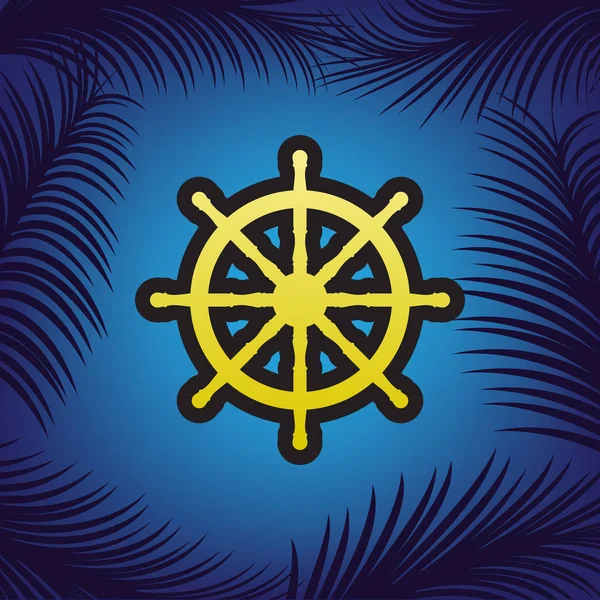 Segno della ruota della nave. Vettore. Icona dorata con contorno nero al blu — Vettoriale Stock