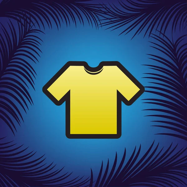 T恤标志插图 蓝色背景黑色轮廓与棕榈树分支的金色图标 — 图库矢量图片