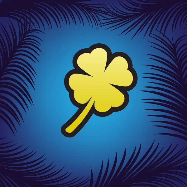 Signo de trébol de hojas. Vector. Icono dorado con contorno negro en azul — Vector de stock