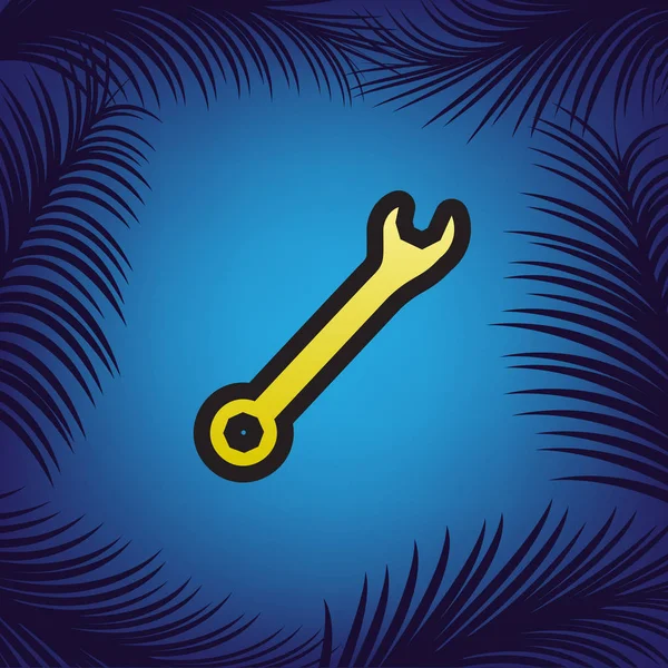 Crossed wrenches sign. Vector. Golden icon with black contour at — Stock Vector