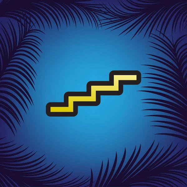 Señal de escalera arriba. Vector. Icono dorado con contorno negro en ba azul — Vector de stock