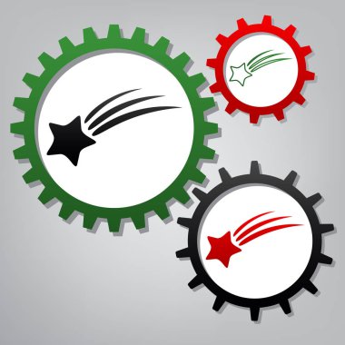Meteor yağmuru işareti. Vektör. Üç bağlı gears simgeleri ile 