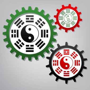 Yin and yang sign with bagua arrangement. Vector. Three connecte clipart