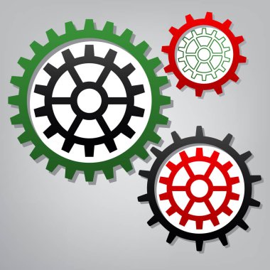 Dişli işareti. Vektör. Üç bağlı gears grimsi b simgeleri ile