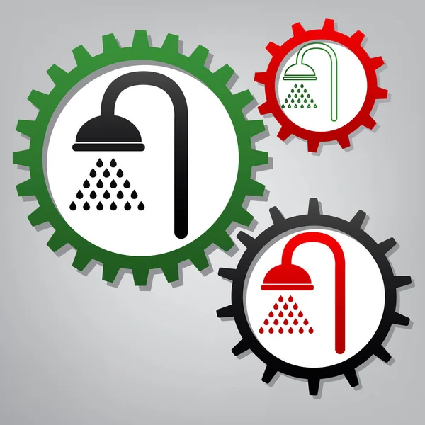 Shower sign. Vector. Three connected gears with icons at grayish — Stockvector