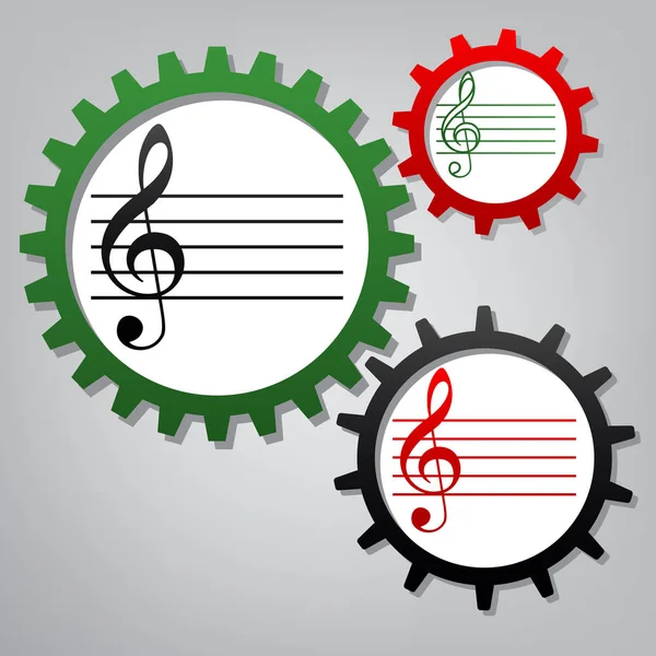 Muzyka skrzypce clef znak. G-klucz wiolinowy. Wektor. Trzy połączone gears wi — Wektor stockowy