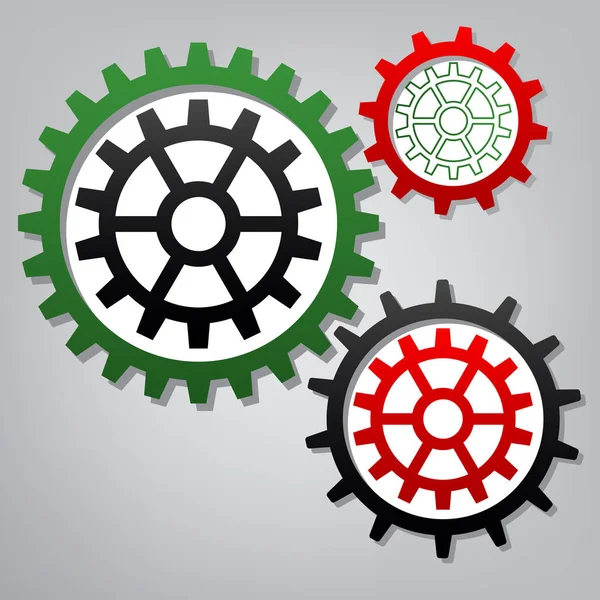 Dişli işareti. Vektör. Üç bağlı gears grimsi b simgeleri ile