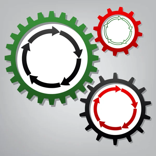 Dairesel ok işareti. Vektör. Üç kutsal kişilerin resmi ile vites bağlı bir