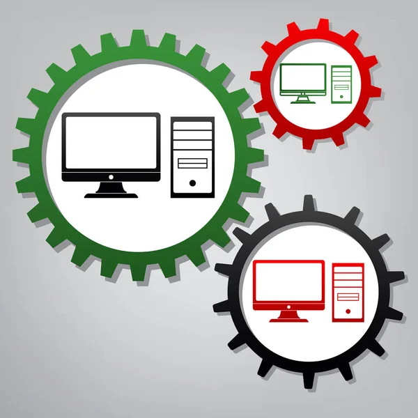 Ilustración de signos informáticos. Vector. Tres engranajes conectados con i — Vector de stock