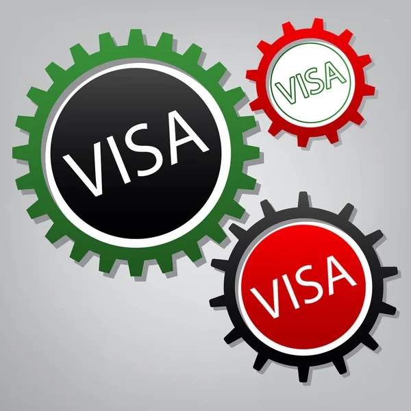 Visa カードのサイン イラスト。ベクトル。3 接続している歯車 — ストックベクタ