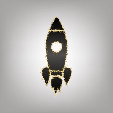 Roket işareti illüstrasyon. Vektör. Altın yıldız siyahımsı simgesiyle