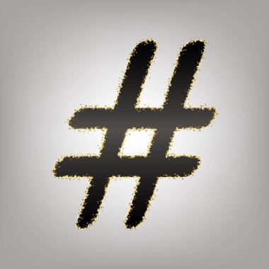 Hashtag işareti illüstrasyon. Vektör. Altın sta siyahımsı simgesiyle