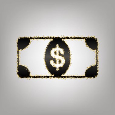 Banknot dolar işareti. Vektör. Altın yıldız ile siyahımsı simgesi bir