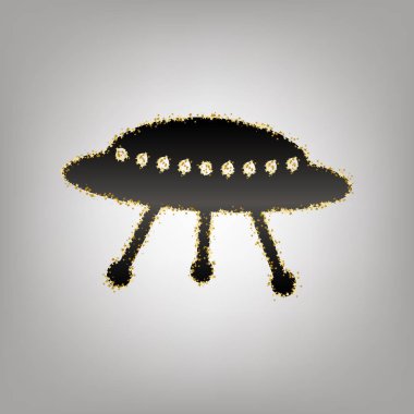 UFO basit kayıt. Vektör. Siyahımsı gri, altın yıldız simgesiyle