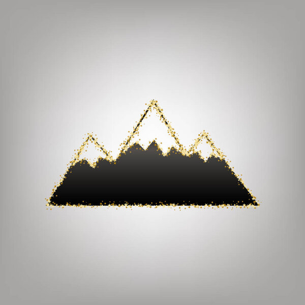 Mountain sign illustration. Vector. Blackish icon with golden st
