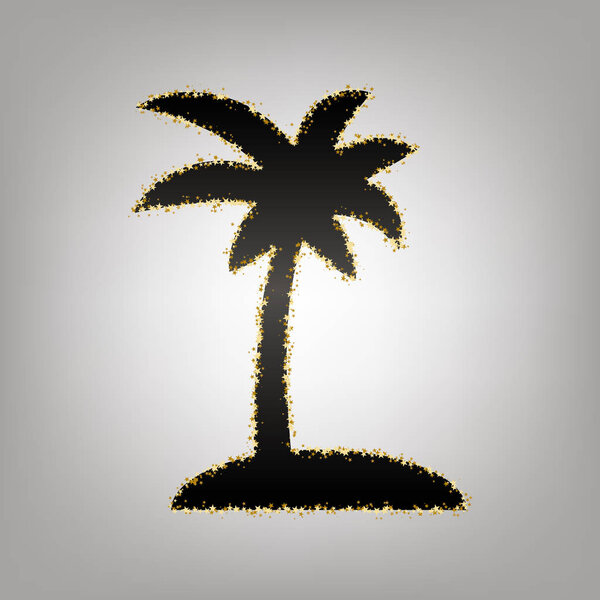 Знак кокосовой пальмы. Вектор. Черноватая икона с золотыми звездами
 