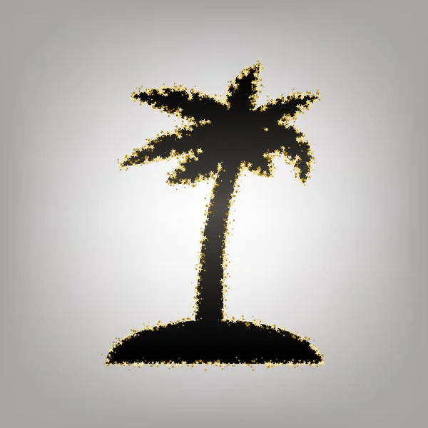 Cocos palm tree teken. Vector. Zwartachtig pictogram met gouden sterren — Stockvector