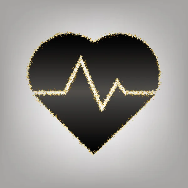 Heartbeat sign illustration. Vector. Blackish icon with golden s — Stock Vector