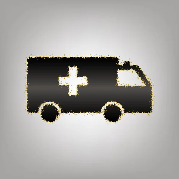 Ambulans tecken illustration. Vektor. Svartaktiga ikonen med gyllene s — Stock vektor