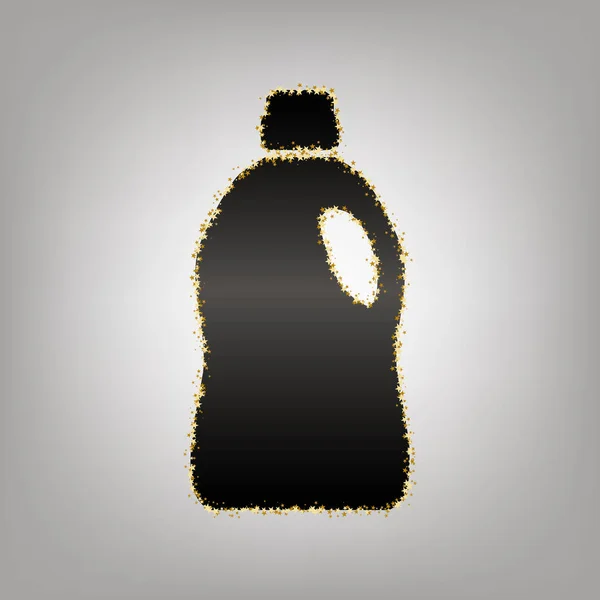 Plastikflasche zum Reinigen. Vektor. schwarze Ikone mit goldenem s — Stockvektor